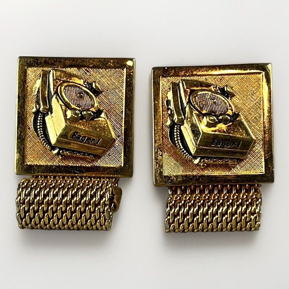 VTG EAGER 1 Small Engine Lawn Mower Advertise Cuff Links -Wrap Around Gold Tone